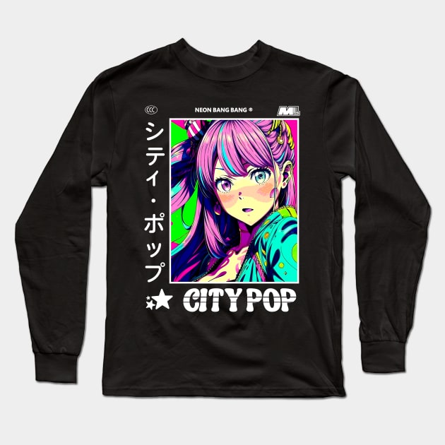 Retro Manga City Pop Vaporwave Aesthetic Anime #2 Long Sleeve T-Shirt by Neon Bang Bang